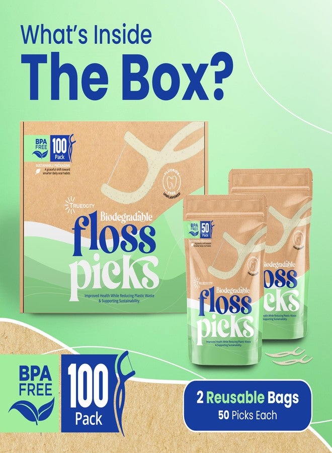 Trueocity Biodegradable Floss Picks, Natural & Organic Floss Picks, Eco-Friendly Tooth Flossers, Ideal for Adults, Gentle & Effective Flossing, Fresh Breath, Sustainable Oral Care (100 Units) - Image 2